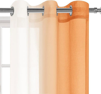 DWCN Fall Faux Linen Ombre Sheer Curtains - Image 2