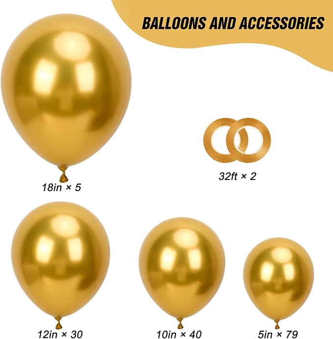 RUBFAC Balloons Metallic Gold Balloon Arch Different Sizes 154pcs | Balloon - Image 2