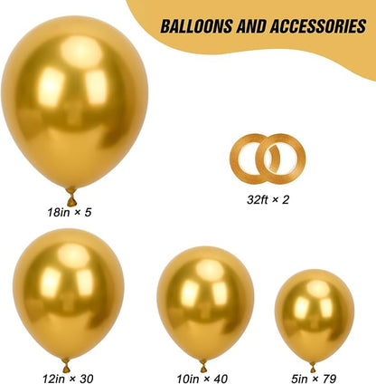 RUBFAC Balloons Metallic Gold Balloon Arch Different Sizes 154pcs | Balloon - Image 2