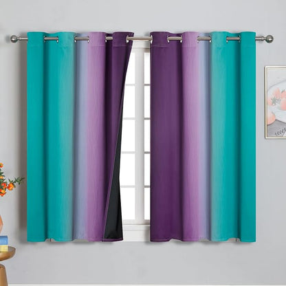 Ombre Teal and Purple Blackout Curtains 54 Inch Length 2 panels, Grommet - Image 2