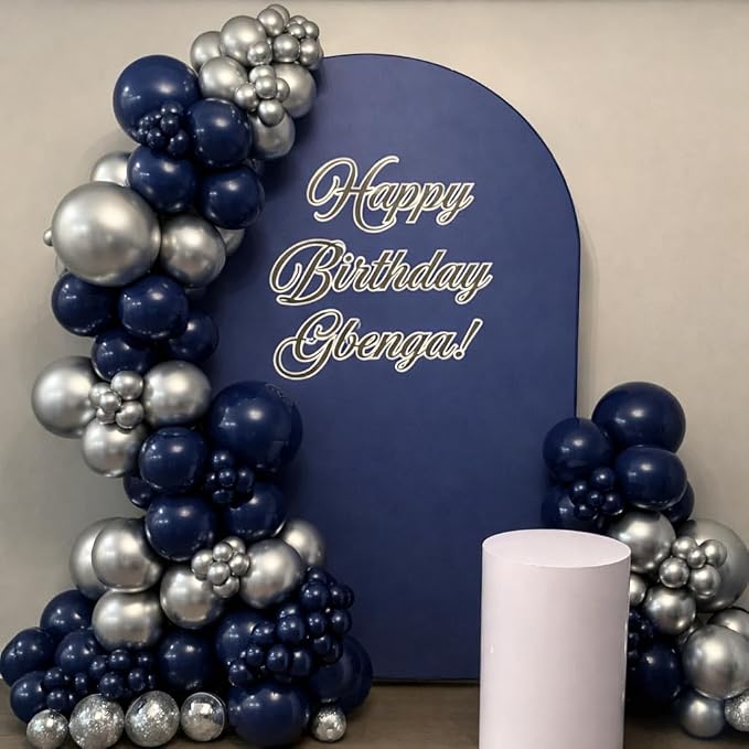 Navy Blue and Black Balloons, 12 Inch Metallic Dark Navy Blue and Silver - Image 8