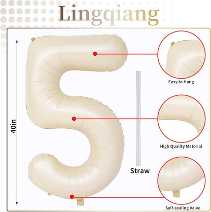 Cream 15 Foil Balloon Numbers, 40 Inch Giant Beige 15th Birthday Balloons - Image 2