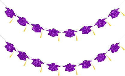 Graduation Decorations Class of 2026 Purple Graduation Cap Banner by Blopee