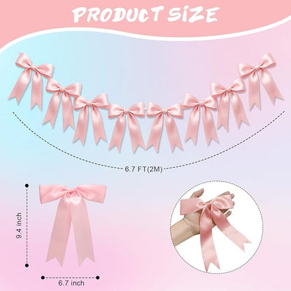 1 String of 8PCS Pink Bow Garland Banner Decoration, Pre-Strung Satin Ribbon - Image 2