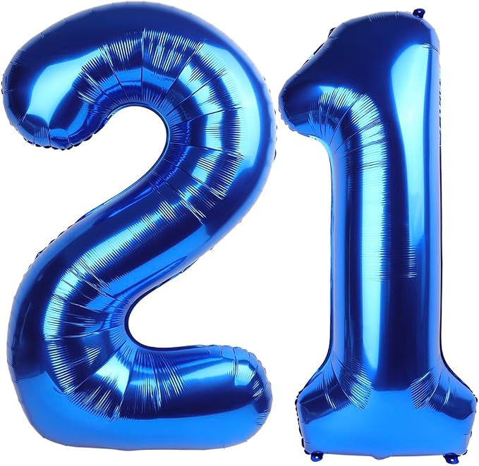21 Balloon - Metallic Blue Birthday Number Balloons, 40 Inch Decorations | by ALPHADELTAPI