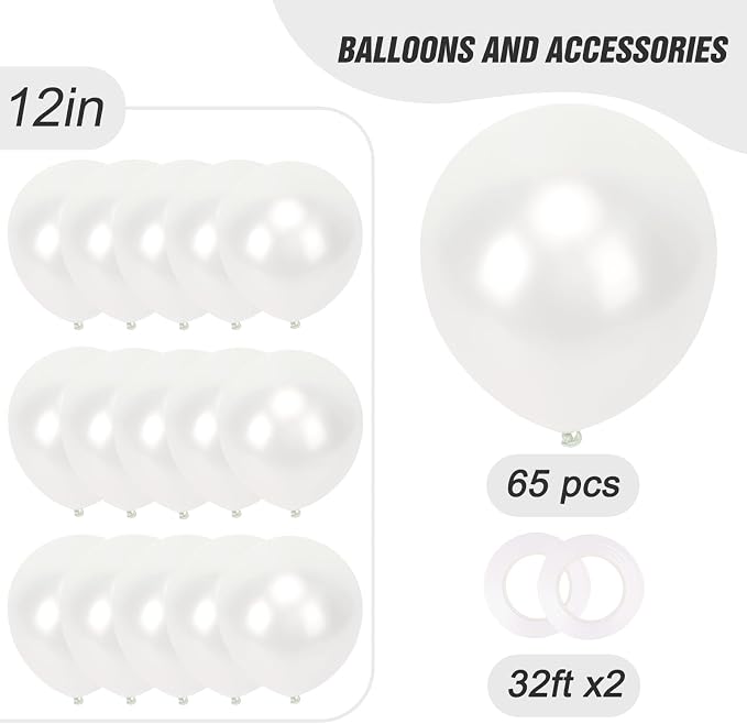 RUBFAC Pearl White Balloons 65pcs, 12 Inch Party Balloon - Image 2