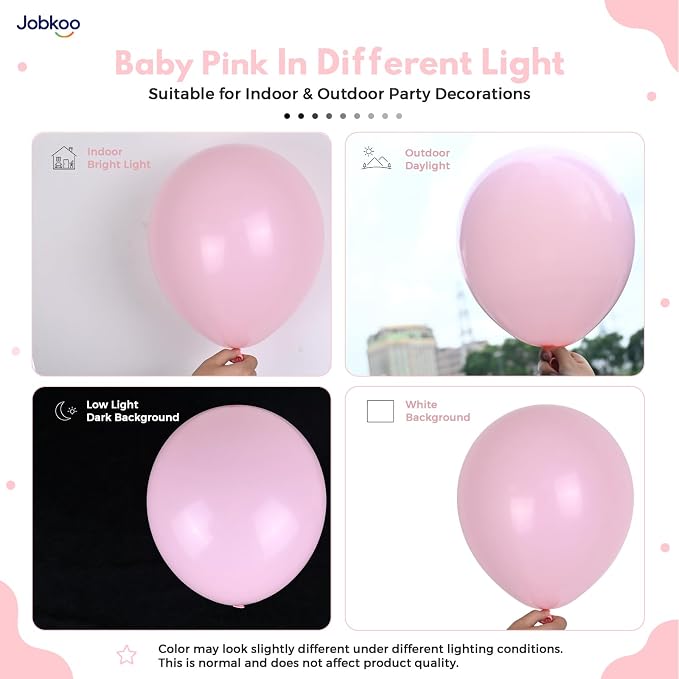 Jobkoo Pink Balloons, 12 Inch Pastel Baby Light Pale Pink Latex Balloon | Soft - Image 3