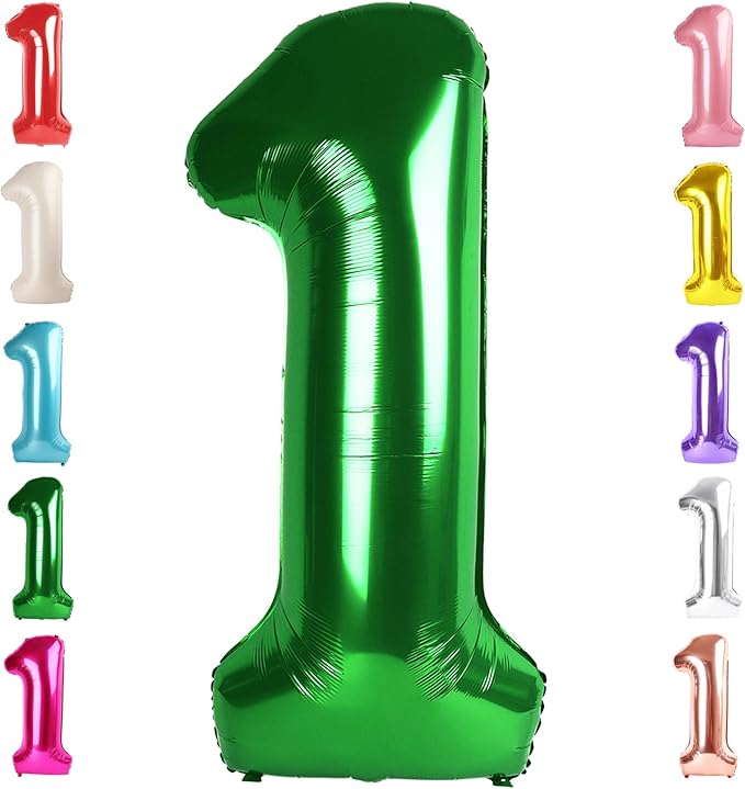 Number 1 Balloon Birthday Decorations, 40In Dark Green Balloons by Mluchee