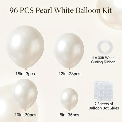 96Pcs 5/10/12/18 Inch Pearl White Latex Balloon Garland Arch Kit | Pearlescent - Image 2