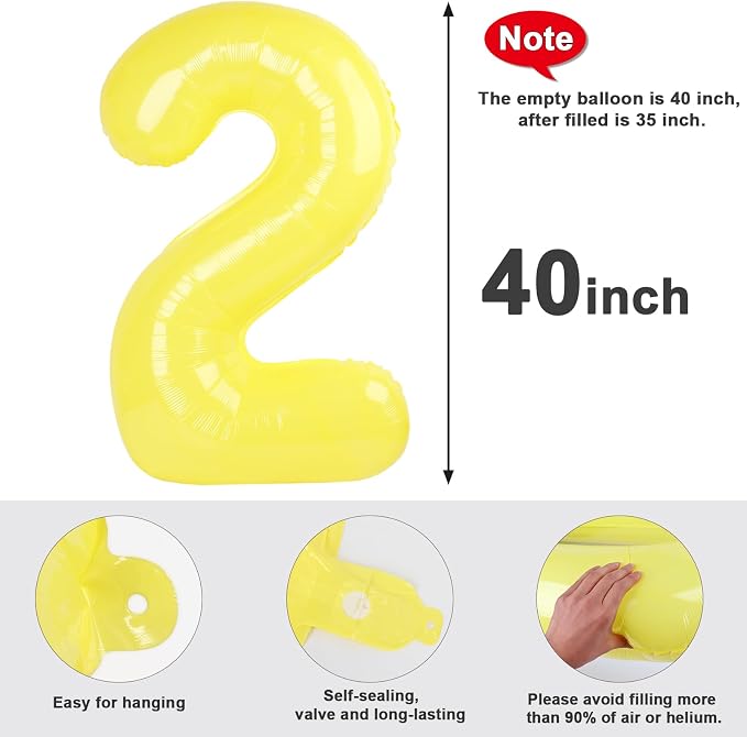2 Balloon Numbers Birthday Decorations, 40In Yellow Balloons - Image 5