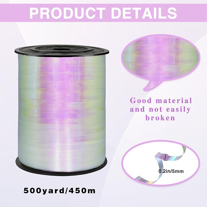 500 Yards Iridescent White Ribbons Curling Ribbon, 1/5" Holographic Curly - Image 2