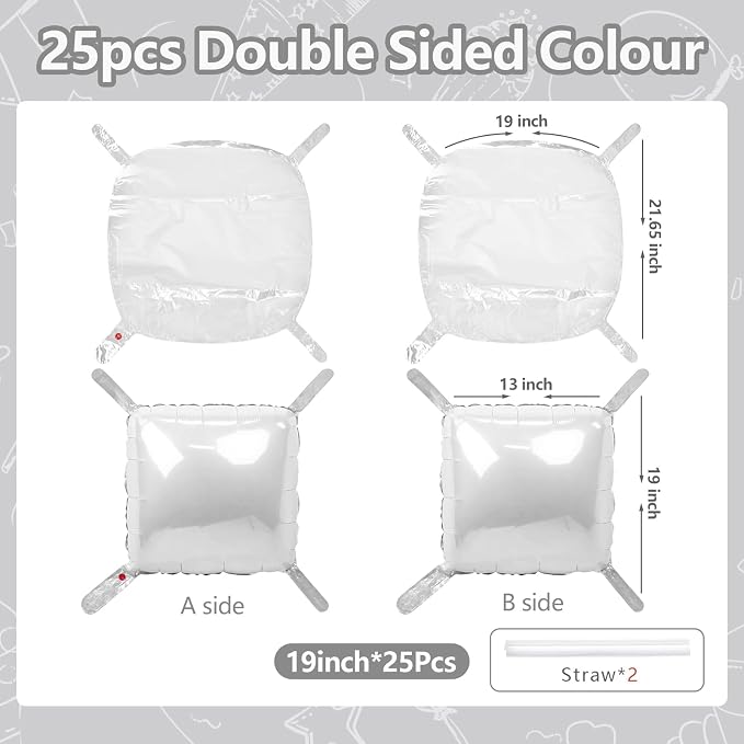 NISOCY 25PCS White Square Foil Balloons Wall Backdrop | Double Sided Pearl - Image 2