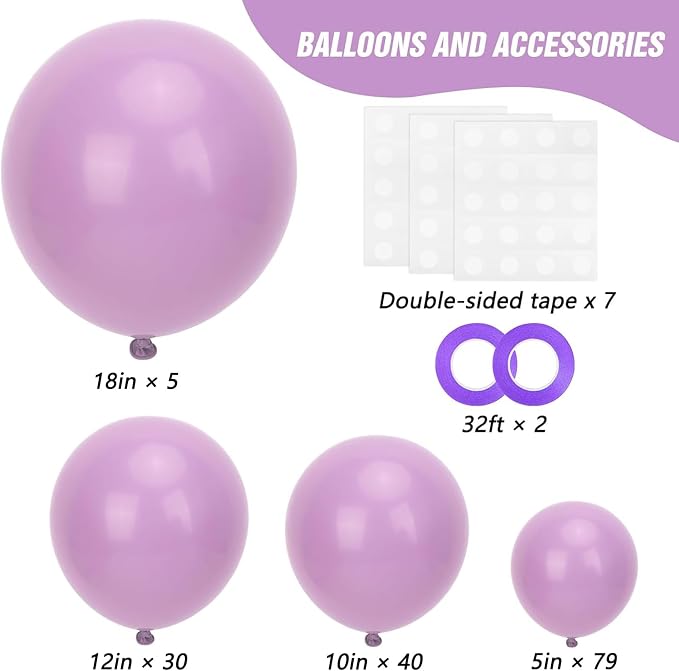 RUBFAC Purple Balloons Different Sizes Dusty Purple Party Balloon 154pcs | - Image 2