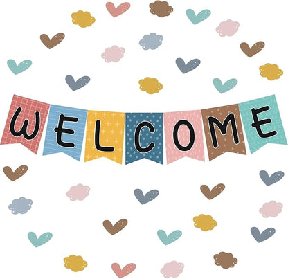 57pcs Boho Rainbow Welcome Banner Welcome Bulletin Board Set by BelleAngle