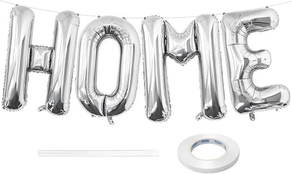 Silver HOME Balloons, 40 Inch HOME Letter Balloons Silver Home Balloon Banner by BBPOOL