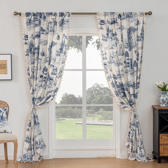 F-CHU Blue Patterned Curtains 63 Inches Long - Image 5