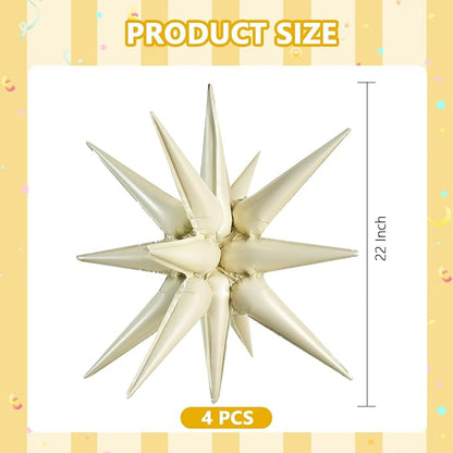 TONIFUL 4 Pcs Explosion Star Balloons Cream White Foil Balloon Party Decor | 22 - Image 2