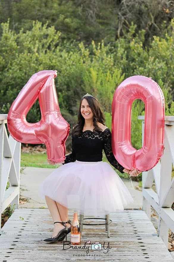 4 Balloon Numbers Birthday Decorations, 40In Pearl Pink Balloons - Image 2