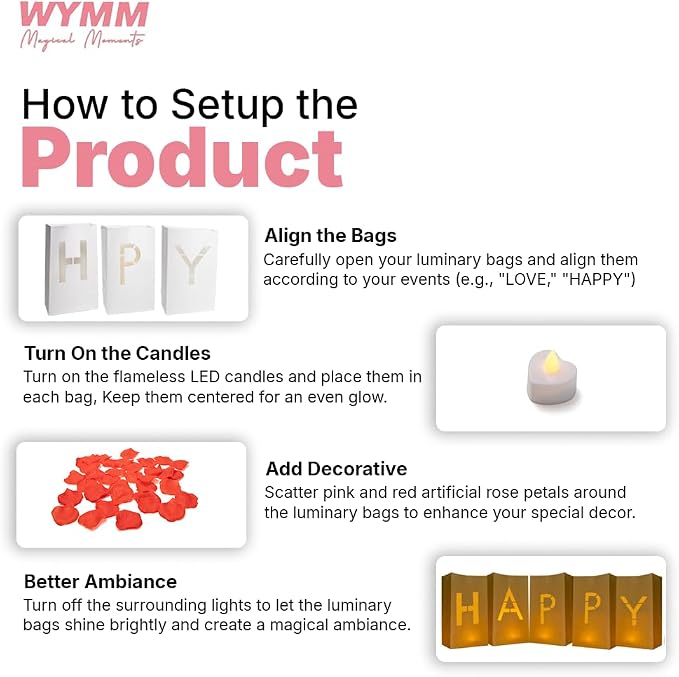 WYMM Mr & Mrs Light Up Letters, Tea Lights & Rose Petals, Wedding | luminary - Image 6