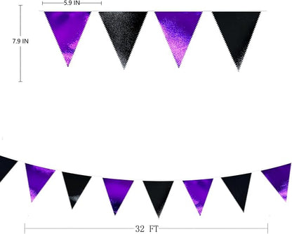 Purple and Black Party Decorations Metallic Fabric Triangle Pennant Banner Flag - Image 2