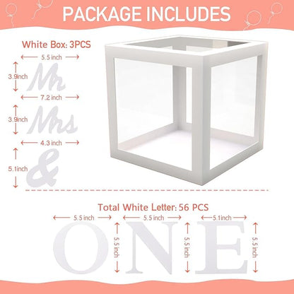 ximoogoooz Transparent Wedding Balloon Boxes 3PCS White Mr and Mrs Balloon Boxes - Image 4