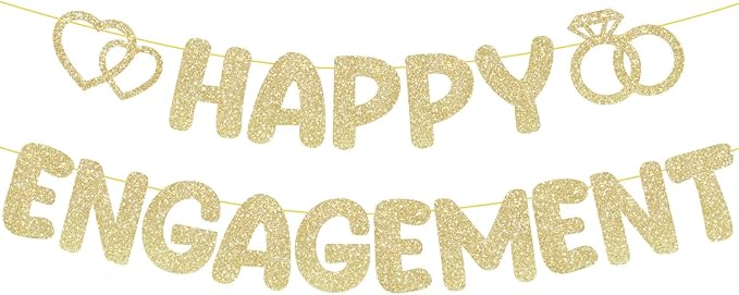 Pre-Strung Engagement Party Decorations, Glitter Happy Engagement Banner by XenoptyChron