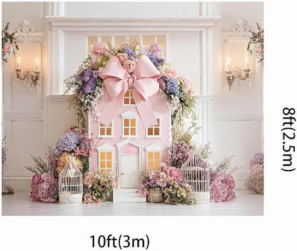 Kate 10x8ft Pink Dream Dollhouse Pink Bow Backdrop - Image 2