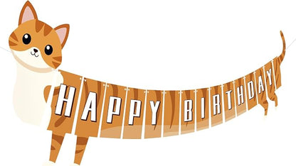 Cat Happy Birthday Banner Orange Cat Banner Bunting Flag Garland Party by Adecortalk