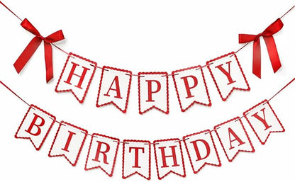 Red Happy Birthday Banner with Satin Bows by TULOBI
