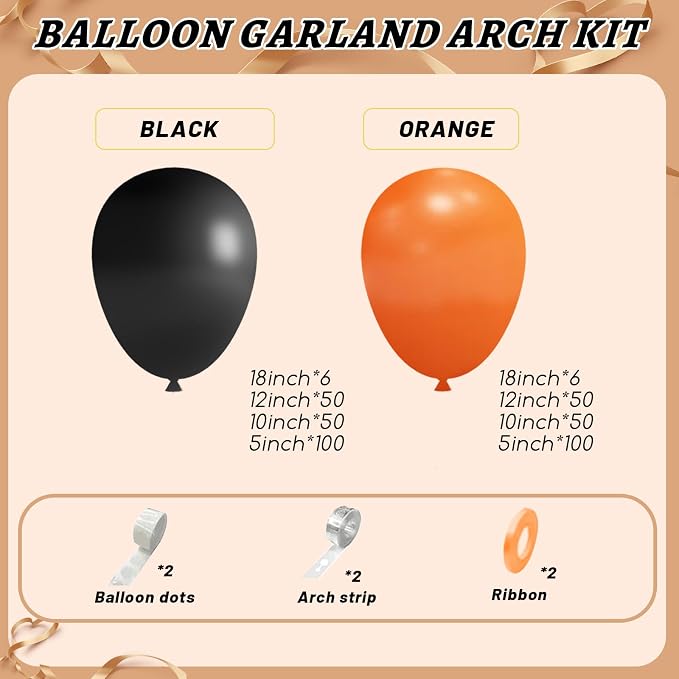 Black and Orange Balloons Garland Arch Kit - Image 2