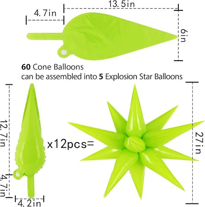 60 Pcs Star Balloons Explosion 12 Point Foil Cone Balloons Magic Balloon Large - Image 6