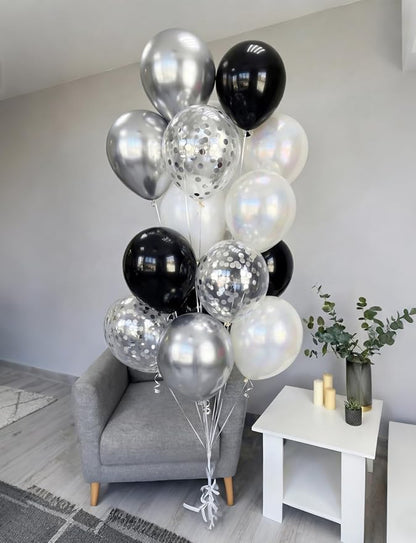 Black and Silver Balloons, Glitter Confetti Latex Balloon - Image 5