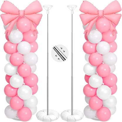 2 Sets Pink White Bow Balloon Column Stand Kit Includes 2 Bows & 100 Latex by Charnoel