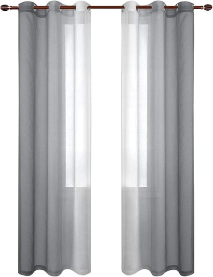 DWCN Grey Faux Linen Ombre Sheer Curtains - Image 8