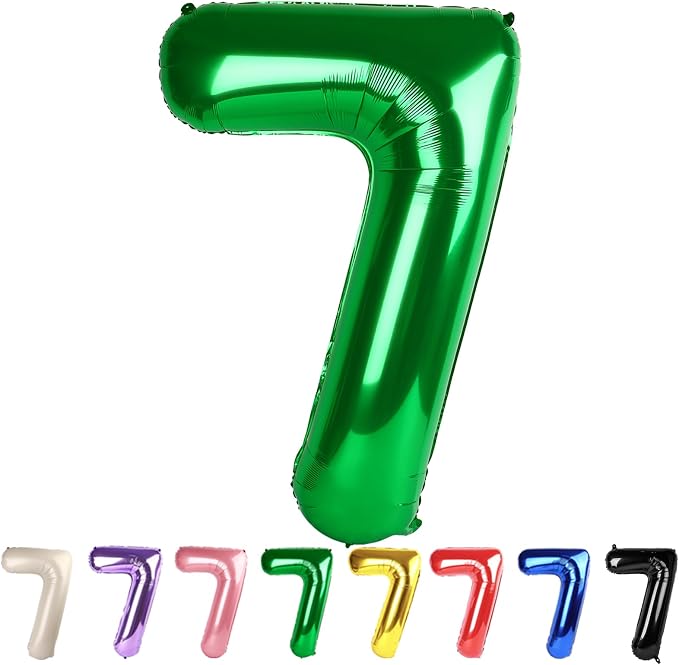 7 Balloon Numbers Party Decorations, 40In Dark Green Balloons by Mluchee