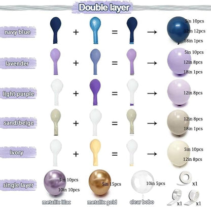 Navy Blue Purple Balloon Arch Double Stuffed Dark Blue Pastel Lavender White - Image 4