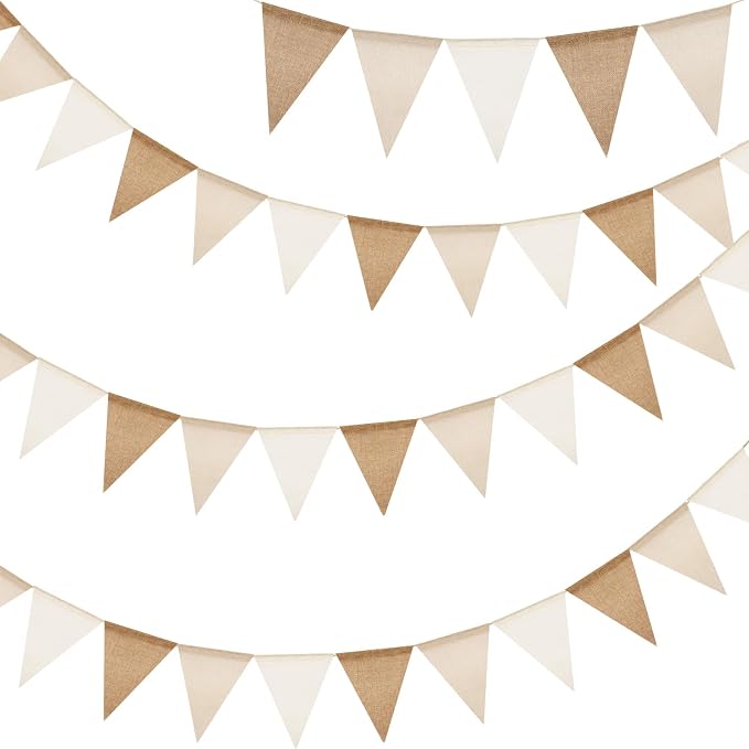 G2PLUS Pre-Strung Burlap Pennant Banner, 39Ft Linen Triangle Flag Bunting by G2PLUS