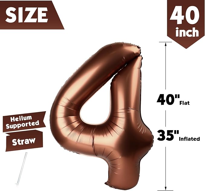 40 Inch Brown Number 4 Balloon Birthday Party Decorations - Image 5
