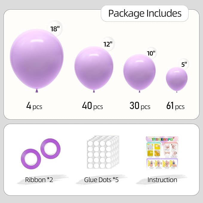 Pastel Purple Balloons Different Sizes 135pcs 18 12 10 5 Inch Light Purple - Image 2