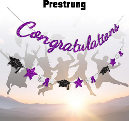 Congratulations Banner Purple Graduation Decorations Class of 2026 Prestrung - Image 2