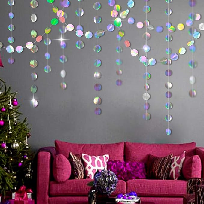 Cheerland Iridescent Party Decorations Holographic Circle Garlands Disco Theme - Image 6