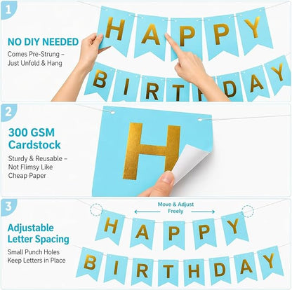 Blue Happy Birthday Banner Sign - Image 3