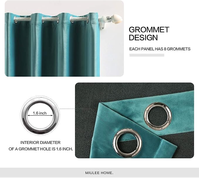 MIULEE Velvet Curtains Teal 52 x 72 Inch Length Set of 2 | Grommet Drapes - Image 2