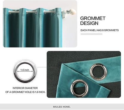 MIULEE Velvet Curtains Teal 52 x 84 Inch Length Set of 2 | Grommet Drapes - Image 2