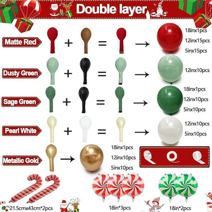Christmas Balloon Arch Kit, Double Stuffed Red Green White Pearl Balloon - Image 3