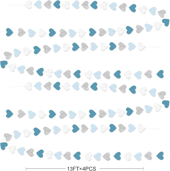 Silver Blue White Heart Party Decorations Dusty Blue Glitter Paper Silver White - Image 2