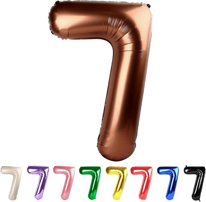 40 Inch Number 7 Balloon, Coffee Brown Birthday Decorations by Mluchee