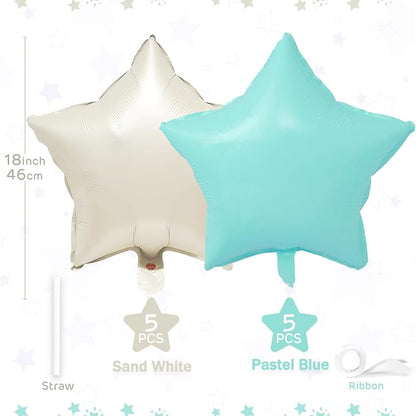 Pastel Blue Sand White Star Balloons 18 Inch - Image 2