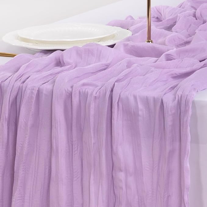 Cheesecloth Table Runner Summer Boho Wedding Birthday Party Home Decor | Lilac - Image 6