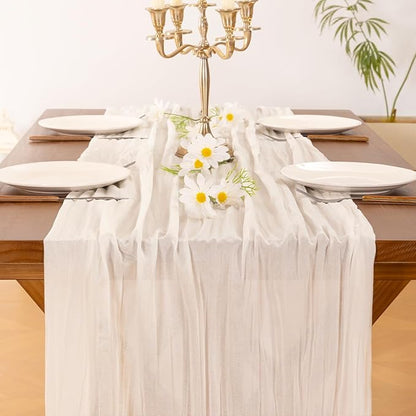 Cheesecloth Table Runner Summer Boho Wedding Birthday Party Home Decor | Ivory - Image 2